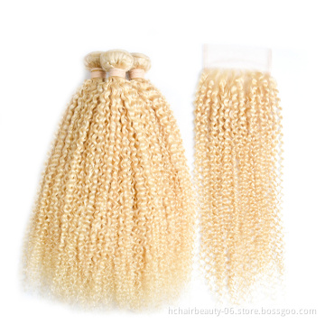 Cheap Natural Color 613 Blonde Kinky Straight Curly Body Weave Human Hair Closure Frontal Extensions